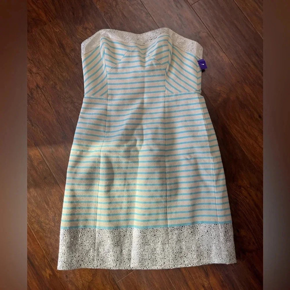 Lilly Pulitzer Remi Dress- Strapless Blue Horizon Stripe Metallic Silver-Size 0 - Picture 2 of 12